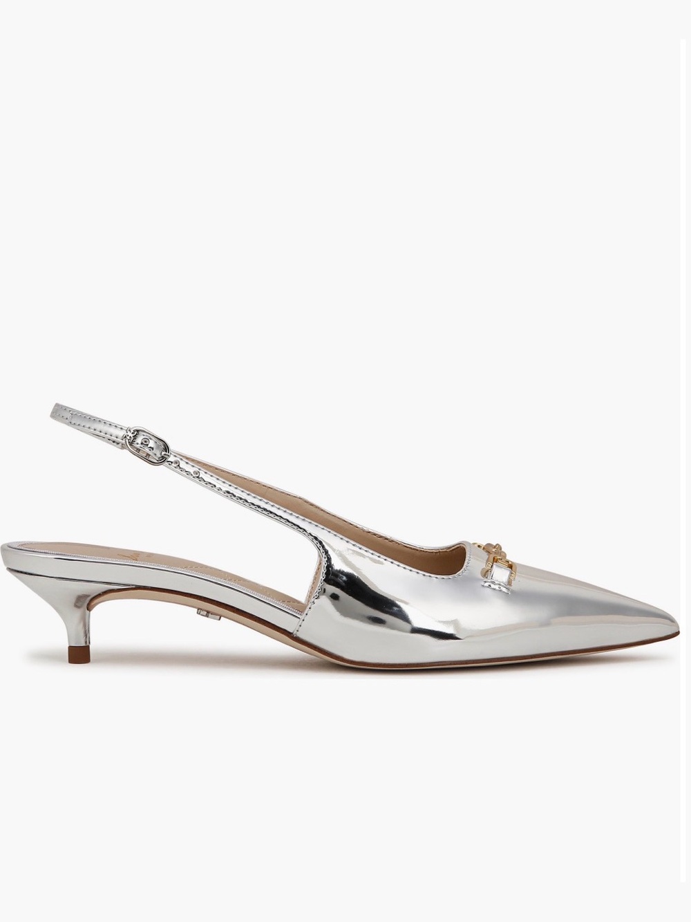 Sam Edelman Farrah Metallic Silver Slingback Pump kitten heel NEW - Picture 3 of 8